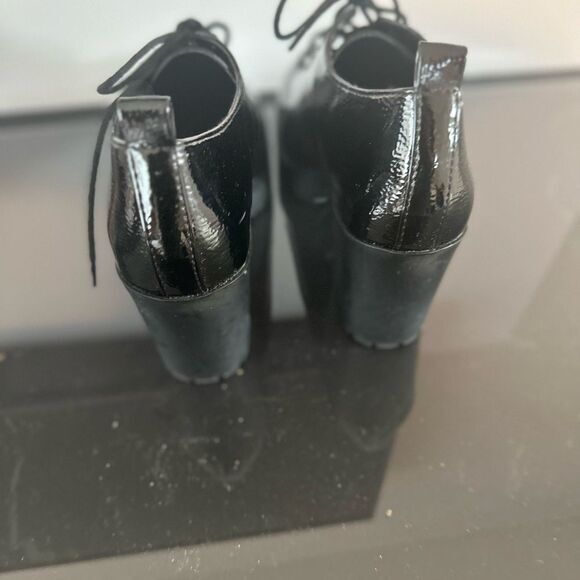 ynot Block Platform Heeled Lace Up Oxfords Round Toe Patent Leather Size 9.5 - Picture 3 of 5